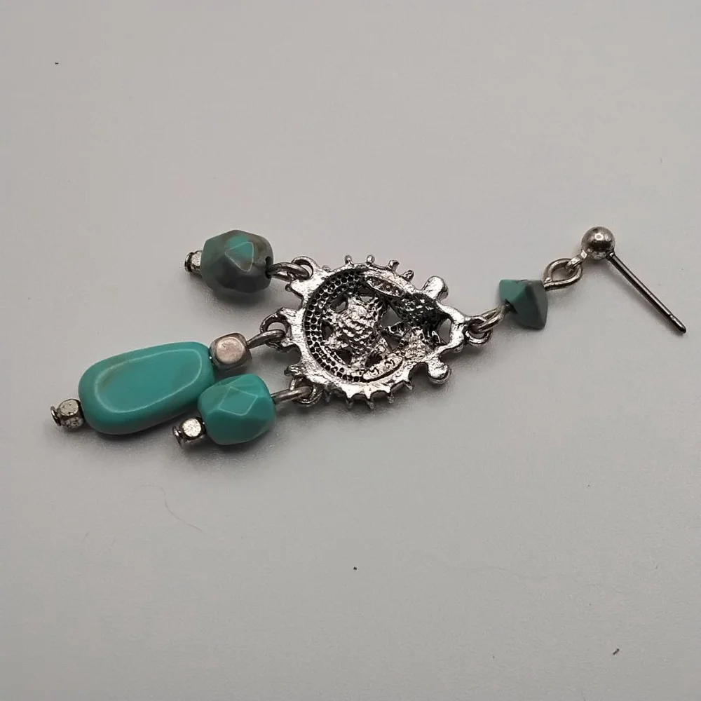 VTG Stamped Nancy & Rise for Avon Turquoise & Silver-tone Chandelier Earrings - Picture 3 of 5